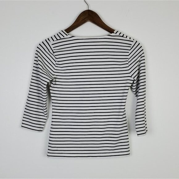 Jones New York Womens 3/4 Sleeve Striped Top Size Petite Plus Black White Career - Picture 2 of 7